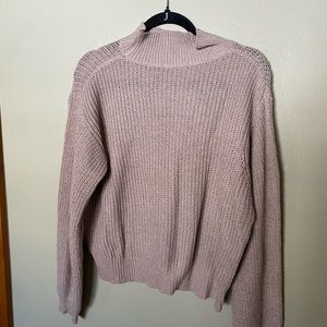 Cream Cowl Neck Sweater with Ribbed Knit Texture